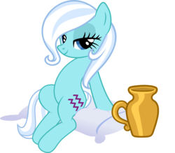 Size: 5000x4375 | Tagged: safe, artist:aborrozakale, aquarius (g4), earth pony, pony, g4, absurd resolution, aquarius, bedroom eyes, female, jar, jug, looking at you, mare, pillow, ponyscopes, simple background, sitting, smiling, solo, transparent background, vector, zodiac