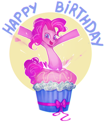 Size: 688x800 | Tagged: safe, artist:maaronn, pinkie pie, earth pony, pony, g4, cupcake, female, happy, happy birthday, looking at you, mare, open mouth, simple background, solo, white background