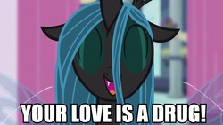 Size: 960x540 | Tagged: safe, edit, edited screencap, screencap, queen chrysalis, changeling, changeling queen, g4, female, hi hi puffy ami yumi, image macro, lyrics, meme