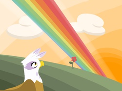 Size: 1024x768 | Tagged: safe, artist:brainybase, gilda, griffon, g4, female, flower, rainbow, solo