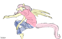 Size: 893x566 | Tagged: safe, artist:hajuya, fluttershy, anthro, g4, clothes, female, simple background, solo