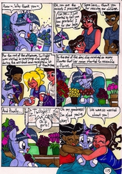 Size: 1375x1950 | Tagged: safe, artist:newyorkx3, twilight sparkle, oc, oc:crystal, oc:sonia, alicorn, human, pony, comic:twilight and the big city, g4, comic, female, mare, non-mlp oc, traditional art, twilight sparkle (alicorn)