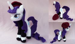 Size: 2512x1464 | Tagged: safe, artist:wild-hearts, rarity, g4, sweet and elite, beatnik rarity, beret, clothes, hat, irl, photo, plushie, solo