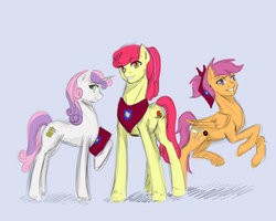 Size: 1024x819 | Tagged: safe, artist:no-shining-knight, apple bloom, scootaloo, sweetie belle, g4, cutie mark crusaders, older, semi-realistic