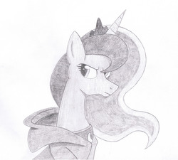 Size: 4953x4462 | Tagged: safe, artist:canterlotinflames, princess luna, g4, absurd resolution, clothes, female, grayscale, hoodie, monochrome, solo, traditional art