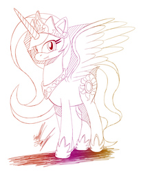 Size: 737x900 | Tagged: safe, artist:fuzon-s, princess celestia, g4, female, monochrome, sketch, solo, spread wings