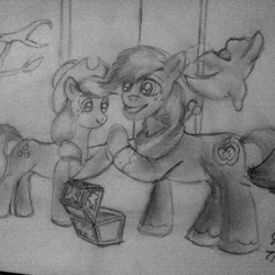 Size: 640x640 | Tagged: safe, artist:jstuart2006, applejack, big macintosh, earth pony, pony, g4, brother and sister, crossover, dragon tales, female, male, pencil drawing, siblings, stallion, traditional art, tv show