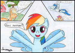 Size: 1280x912 | Tagged: safe, artist:jacsveus, applejack, big macintosh, rainbow dash, scootaloo, soarin', earth pony, pony, g4, male, stallion, traditional art