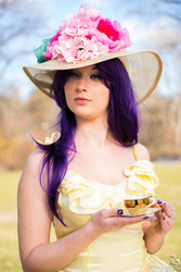 Size: 427x640 | Tagged: safe, artist:moko_modoki, rarity, human, g4, sweet and elite, clothes, cosplay, defictionalization, dress, hat, irl, irl human, nail polish, photo, solo, teacup