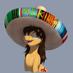 Size: 2172x2164 | Tagged: safe, artist:mav, oc, oc only, oc:maría teresa de los ponyos paguetti, earth pony, pony, earth pony oc, high res, looking up, mexico, simple background, solo, sombrero, sombrero charro