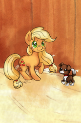 Size: 597x901 | Tagged: safe, artist:chiuuchiuu, applejack, winona, g4, raised hoof, younger