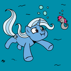 Size: 945x945 | Tagged: safe, artist:megasweet, trixie, oc, sea pony, g4, underwater