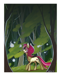 Size: 912x1126 | Tagged: safe, artist:goatsocks, roseluck, earth pony, pony, g4, female, forest, solo, wisp