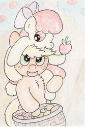 Size: 607x911 | Tagged: safe, artist:slightlyshade, apple bloom, applejack, earth pony, pony, g4, apple sisters, female, filly, foal, freckles, mare, siblings, sisters, traditional art