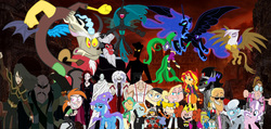 Size: 3104x1482 | Tagged: safe, diamond tiara, discord, gilda, king sombra, lord tirek, mane-iac, nightmare moon, queen chrysalis, silver spoon, snails, snips, sunset shimmer, trixie, alicorn, changeling, earth pony, griffon, human, pony, unicorn, equestria girls, g4, angelica pickles, anime, avatar the last airbender, azula, chad dickson, codename kids next door, crossover, delightful children from down the lane, father (knd), gekidrago, gwen wu, ilkubo, margie (knd), ms paint, mulan, pisard, poisonny, pooh's adventures, portia gibbons, princess morbucks, rugrats, sakura's adventures, shan-yu, the mighty b, the powerpuff girls, vicky