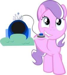 Size: 1835x2047 | Tagged: safe, artist:magerblutooth, diamond tiara, earth pony, pony, g4, cannon, female, filly, foal, prank, simple background, solo, transparent background, vector