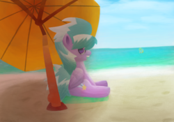 Size: 3000x2100 | Tagged: safe, artist:captain64, cloudchaser, derpy hooves, g4, beach, cloud, cloudy, high res, sand, sky, umbrella, water