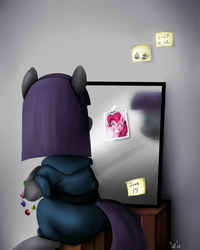 Size: 1020x1272 | Tagged: dead source, safe, artist:wolverfox, maud pie, g4, female, mirror, rock candy, rock candy necklace, sitting, solo
