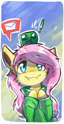 Size: 398x774 | Tagged: safe, artist:suplolnope, fluttershy, pony, g4, animated, bipedal, blog, clothes, creeper, creepershy, fangs, female, hoodie, minecraft, smiling, solo, tumblr