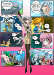 Size: 997x1386 | Tagged: safe, artist:mauroz, fleetfoot, fluttershy, mayor mare, rainbow dash, scootaloo, soarin', spitfire, human, g4, comic, cropped, crutches, glasses, humanized, skinny, thin