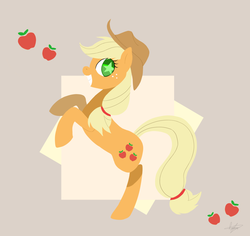 Size: 1024x967 | Tagged: safe, artist:pegasisters82, applejack, g4, apple, female, rearing, simple background, solo, wingding eyes