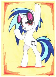 Size: 1700x2338 | Tagged: artist needed, safe, dj pon-3, vinyl scratch, pony, unicorn, g4, bipedal, female, looking at you, mare, solo