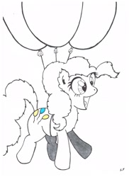 Size: 1700x2338 | Tagged: safe, pinkie pie, g4, balloon, flying, smiling, then watch her balloons lift her up to the sky