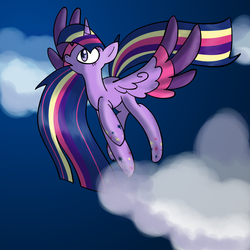 Size: 1000x1000 | Tagged: safe, artist:faeizumine, twilight sparkle, alicorn, pony, g4, cutie mark, female, flying, mare, rainbow power, solo, twilight sparkle (alicorn)