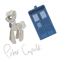 Size: 810x826 | Tagged: safe, artist:ponykai, pony, doctor who, male, peter capaldi, ponified, solo, stallion, tardis, twelfth doctor