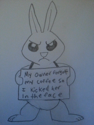 Size: 800x1066 | Tagged: safe, artist:itsthinking, angel bunny, g4, angel is a bunny bastard, flutterbuse, male, monochrome, pet shaming, pony shaming, shaming, sketch, solo, traditional art