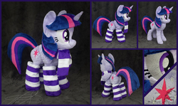 Size: 4283x2547 | Tagged: safe, artist:zizzaz, twilight sparkle, alicorn, pony, g4, clothes, cute, female, irl, mare, photo, plushie, scarf, smiling, socks, solo, striped socks, twilight sparkle (alicorn)