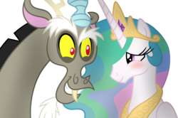 Size: 1359x900 | Tagged: safe, artist:ashidaii, artist:poikahorse, discord, princess celestia, g4, female, male, ship:dislestia, shipping, straight