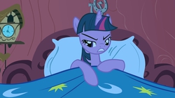 Size: 1920x1080 | Tagged: safe, screencap, twilight sparkle, g4, look before you sleep, bed, female, golden oaks library, solo