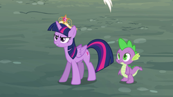 Size: 1024x576 | Tagged: safe, screencap, discord, spike, twilight sparkle, alicorn, pony, g4, princess twilight sparkle (episode), 1080p, derp, element of magic, elements of harmony, female, floor, glare, gritted teeth, mare, raised eyebrow, twilight sparkle (alicorn), wide eyes