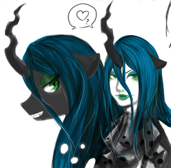 Size: 719x706 | Tagged: safe, artist:fluffyducky-plushie, queen chrysalis, changeling, changeling queen, human, g4, female, humanized