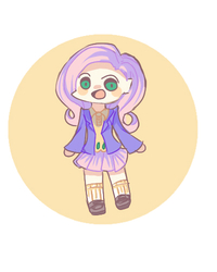 Size: 400x500 | Tagged: safe, artist:mori, fluttershy, human, g4, chibi, clothes, female, humanized, pixiv, skirt, solo