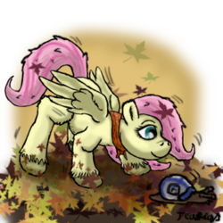 Size: 300x300 | Tagged: safe, artist:teagigs, fluttershy, snail, g4, clothes, female, looking at something, looking down, scarf, solo, unshorn fetlocks