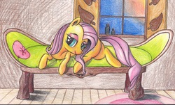 Size: 5793x3499 | Tagged: safe, artist:graboiidz, fluttershy, g4, bedroom eyes, colored, couch, female, solo