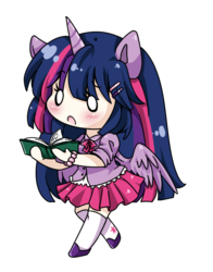 Size: 550x700 | Tagged: safe, artist:kumaikyu, twilight sparkle, human, g4, chibi, clothes, eared humanization, female, horn, horned humanization, humanized, skirt, solo, twilight sparkle (alicorn), winged humanization