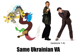 Size: 970x688 | Tagged: safe, discord, g4, christopher eccleston, david tennant, doctor who, exploitable meme, meme, ninth doctor, same voice actor, tenth doctor, ukrainian, yaroslav chornenkyi