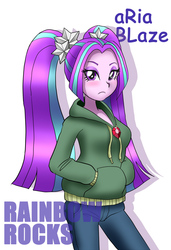 Size: 600x875 | Tagged: safe, artist:orca, aria blaze, equestria girls, g4, my little pony equestria girls: rainbow rocks, clothes, comic sans, female, gem, hoodie, pixiv, siren gem, solo