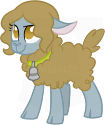 Size: 453x541 | Tagged: safe, artist:tambelon, oc, oc only, oc:tambelon, lamb, sheep, bell, bell collar, collar, solo, watermark