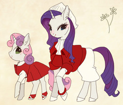 Size: 700x600 | Tagged: safe, artist:pasikon, rarity, sweetie belle, g4, clothes, simple background, sisters