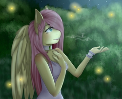 Size: 1300x1050 | Tagged: safe, artist:rainbowhitter, fluttershy, anthro, g4, female, singing, solo