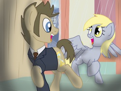 Size: 1024x768 | Tagged: safe, artist:biosonic100, derpy hooves, doctor whooves, time turner, pegasus, pony, g4, female, male, mare, ship:doctorderpy, shipping, straight, tenth doctor