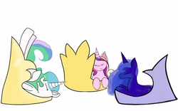 Size: 1280x800 | Tagged: safe, artist:flamingmist, princess cadance, princess celestia, princess luna, g4, eyes closed, on back, prone, sleeping, tiny