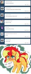 Size: 500x1177 | Tagged: safe, artist:luxjii, sunset shimmer, pony, unicorn, ask filly sunset shimmer, g4, ask, blatant lies, blushing, crying, cute, female, filly, filly sunset shimmer, glare, glasses, i'm not cute, open mouth, solo, tumblr, younger