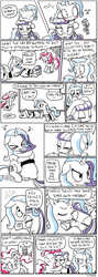 Size: 600x1689 | Tagged: safe, artist:foudubulbe, maud pie, pinkie pie, trixie, earth pony, pony, comic:damp rocks, g4, annoyed, bandaid, biting, blushing, comic, crying, cute, ear bite, embarrassed, eyes closed, female, first aid, floppy ears, gritted teeth, heart, horses doing horse things, hug, kissing, lesbian, nom, open mouth, prone, ship:mauxie, shipping, smiling, tsundere, tsunderixie, wide eyes