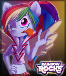 Size: 1000x1152 | Tagged: safe, artist:fj-c, rainbow dash, equestria girls, g4, my little pony equestria girls: rainbow rocks, midriff, ponied up, tongue out