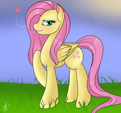 Size: 3200x3000 | Tagged: safe, artist:fairdahlia, fluttershy, g4, female, heart, high res, raised hoof, solo